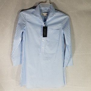 Sara Campbell XS Light Blue Collared Striped Button Down Tunic Dress Shirt NWT